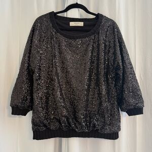 Zara Black Sequin Knit Sweater 3/4 Sleeve Women’s Medium